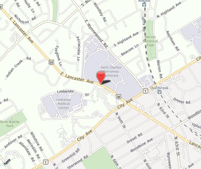 Location Map: 100 E Lancaster Ave. Wynnewood, PA 19096